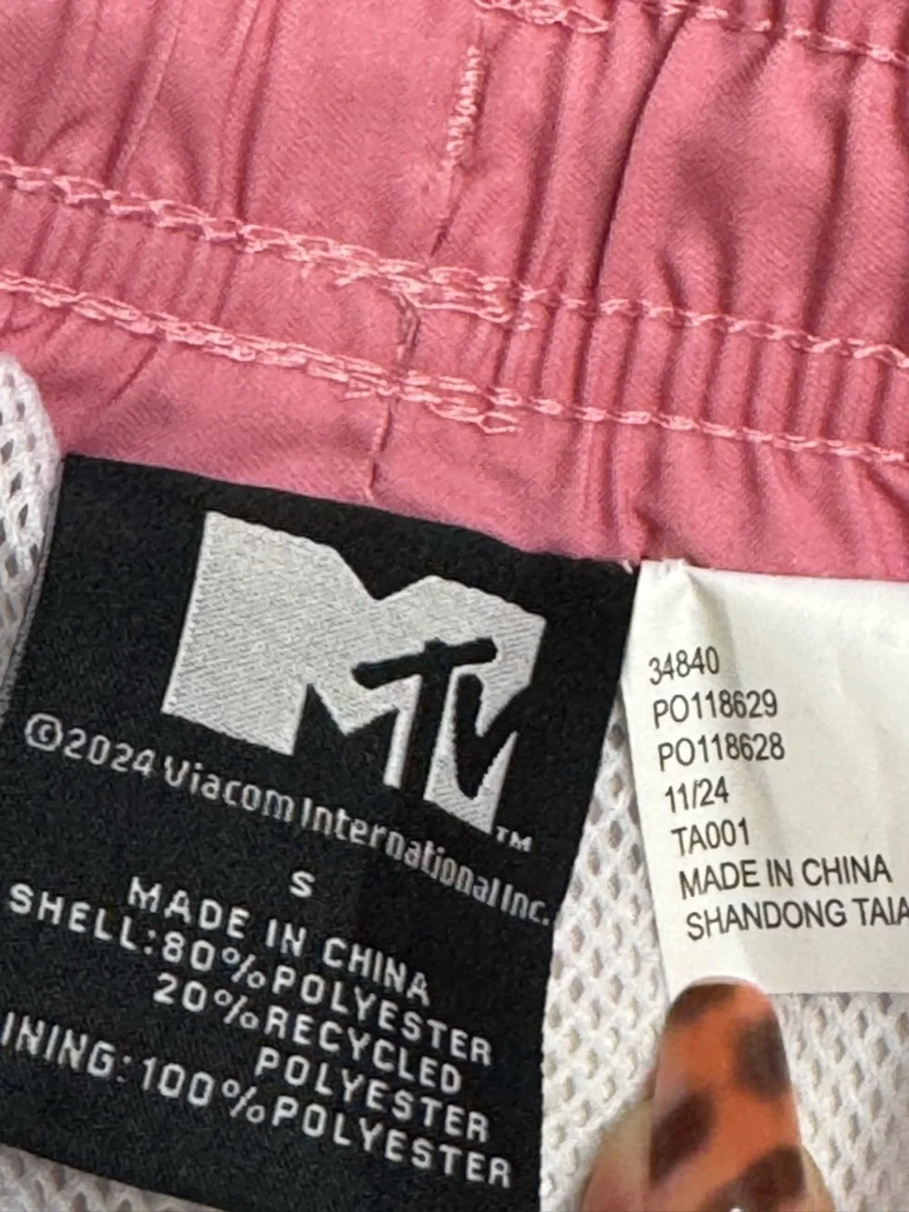 MTV Pink and Cream Logo Pattern Swim Trunks